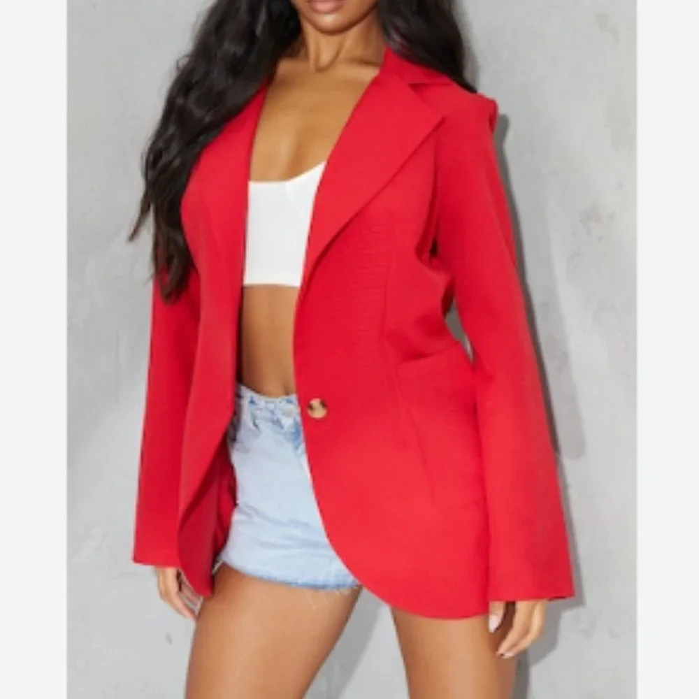 Pretty Little Thing Single Breasted Oversized Blazer, Women's Size 12 {US} - Red - Picture 2 of 12